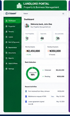 E-TENANT landlord dashboard preview